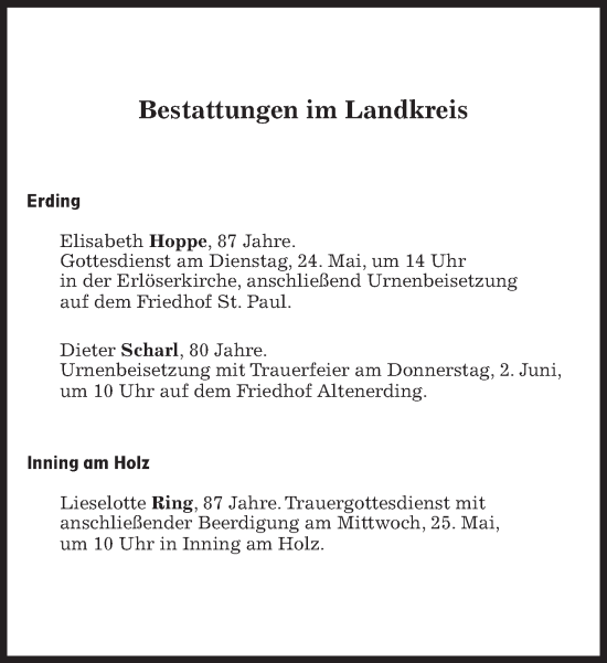 Traueranzeige von Bestattungen vom 21.05.2022 von Süddeutsche Zeitung