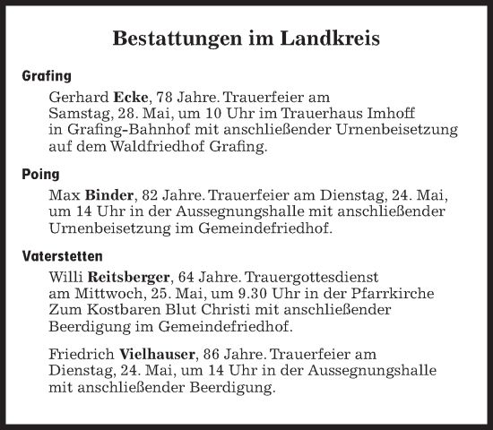 Traueranzeige von Bestattungen vom 23.05.2022 von Süddeutsche Zeitung