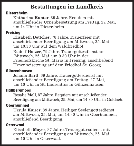 Traueranzeige von Bestattungen vom 25.05.2022 von Süddeutsche Zeitung