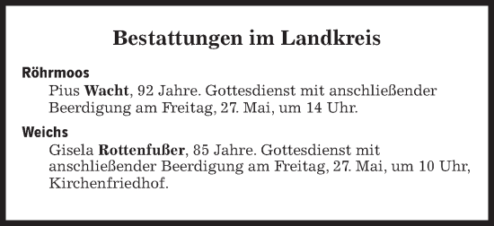 Traueranzeige von Bestattungen vom 27.05.2022 von Süddeutsche Zeitung