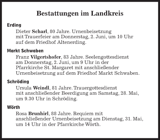 Traueranzeige von Bestattungen vom 28.05.2022 von Süddeutsche Zeitung