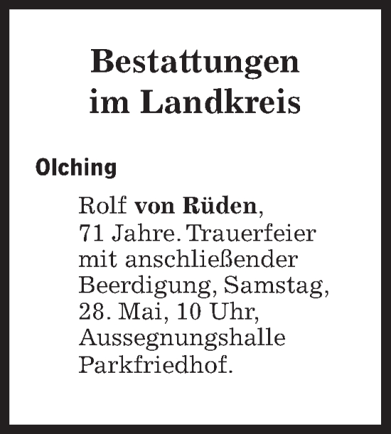 Traueranzeige von Bestattungen vom 28.05.2022 von Süddeutsche Zeitung