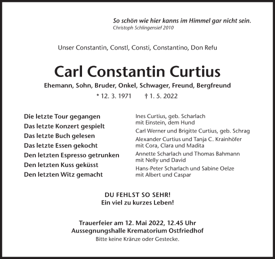 Traueranzeige von Carl Constantin Curtius von Süddeutsche Zeitung