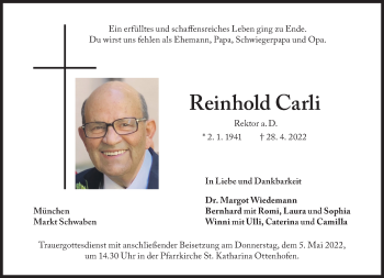 Traueranzeige von Carli Reinhold von Süddeutsche Zeitung