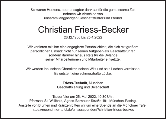 Traueranzeige von Christian Friess-Becker von Süddeutsche Zeitung