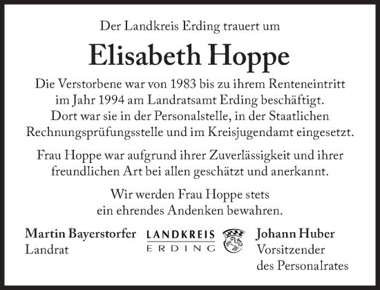 Traueranzeige von Elisabeth Hoppe von Süddeutsche Zeitung