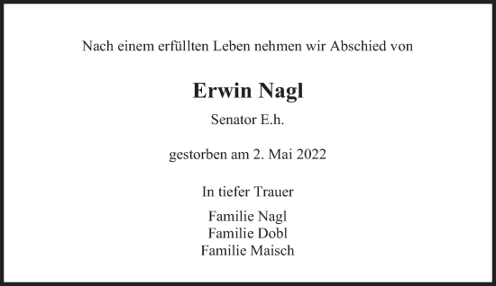 Traueranzeige von Erwin Nagl von Süddeutsche Zeitung