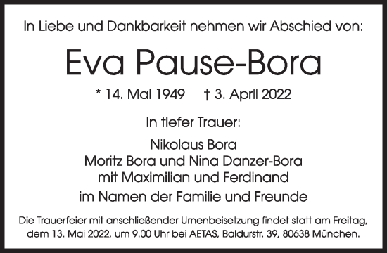 Traueranzeige von Eva Pause-Bora von Süddeutsche Zeitung