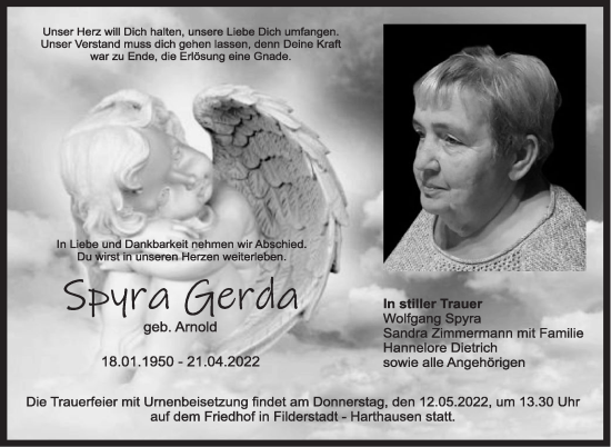Traueranzeige von Gerda Spyra von Stuttgarter Zeitung / Stuttgarter Nachrichten