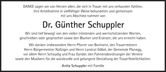 Traueranzeige von Günther Schuppler  von Süddeutsche Zeitung