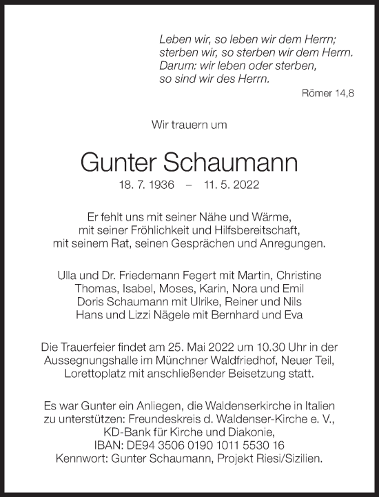 Traueranzeige von Gunter Schaumann von Süddeutsche Zeitung