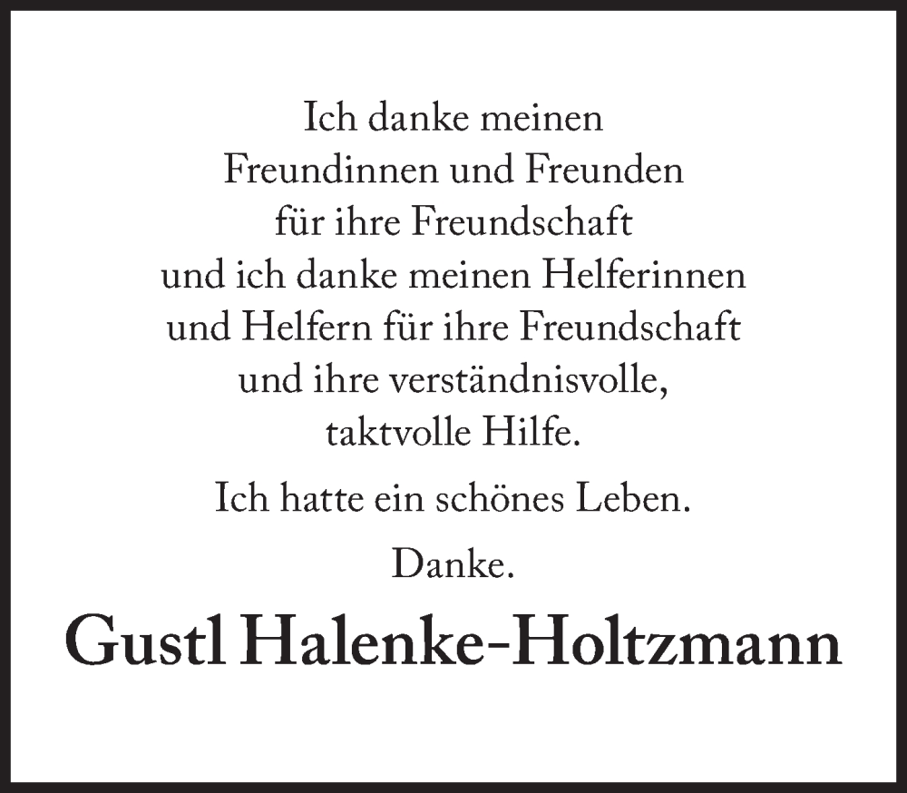  Traueranzeige für Gustl Halenke-Holtzmann vom 21.05.2022 aus Süddeutsche Zeitung