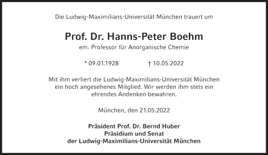Traueranzeige von Hanns-Peter Boehm von Süddeutsche Zeitung