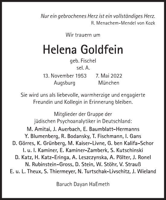 Traueranzeige von Helena Goldfein von Süddeutsche Zeitung