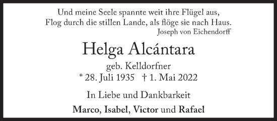 Traueranzeige von Helga Alcantara von Süddeutsche Zeitung
