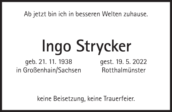 Traueranzeige von Ingo Strycker von Süddeutsche Zeitung