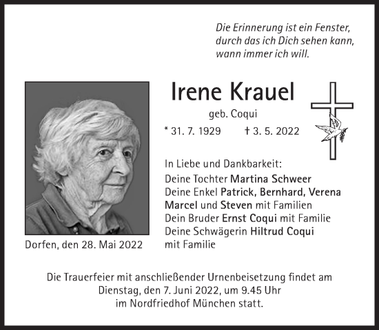 Traueranzeige von Irene Krauel von Süddeutsche Zeitung