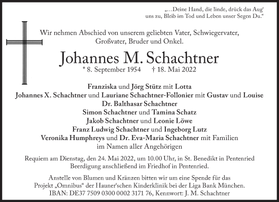 Traueranzeige von Johannes M. Schachtner von Süddeutsche Zeitung