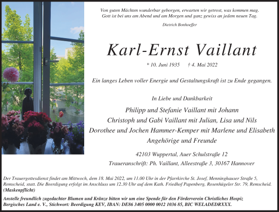 Traueranzeige von Karl-Ernst Vaillant von Süddeutsche Zeitung