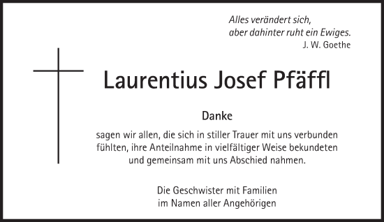 Traueranzeige von Laurentius Josef Pfäffl von Süddeutsche Zeitung