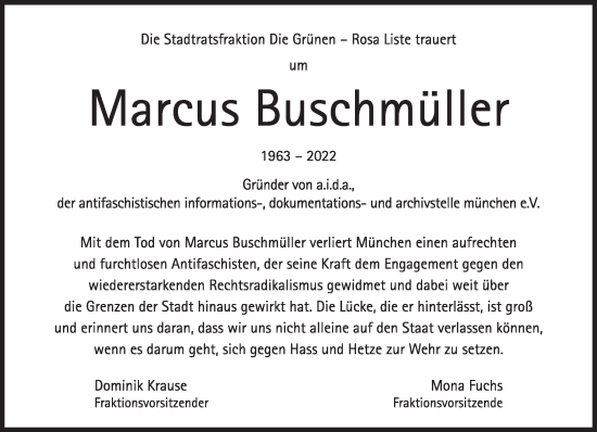 Traueranzeige von Marcus Buschmüller von Süddeutsche Zeitung