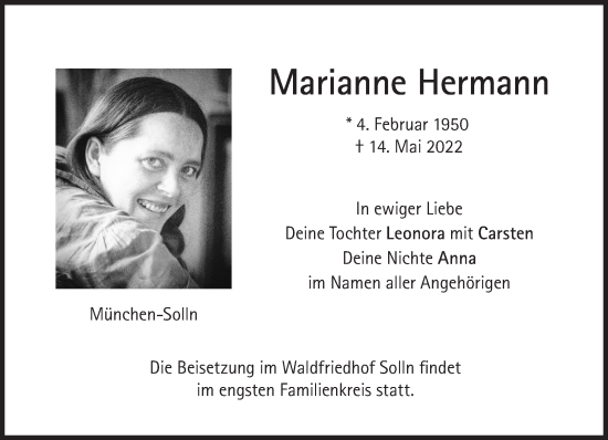 Traueranzeige von Marianne Hermann von Süddeutsche Zeitung