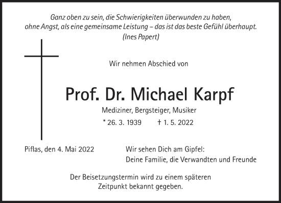 Traueranzeige von Michael Karpf  von Süddeutsche Zeitung