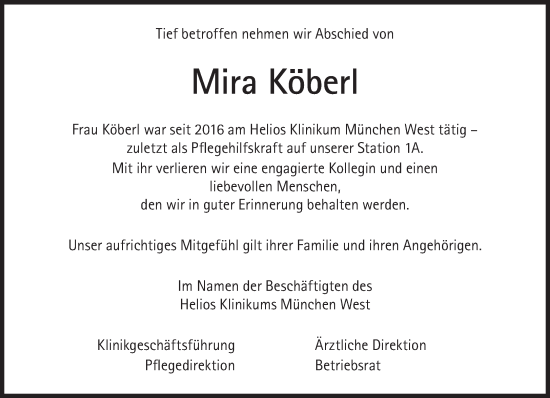 Traueranzeige von Mira Köberl von Süddeutsche Zeitung