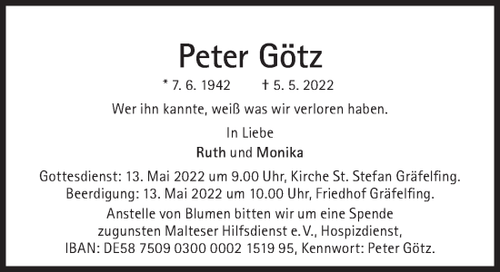 Traueranzeige von Peter Götz von Süddeutsche Zeitung