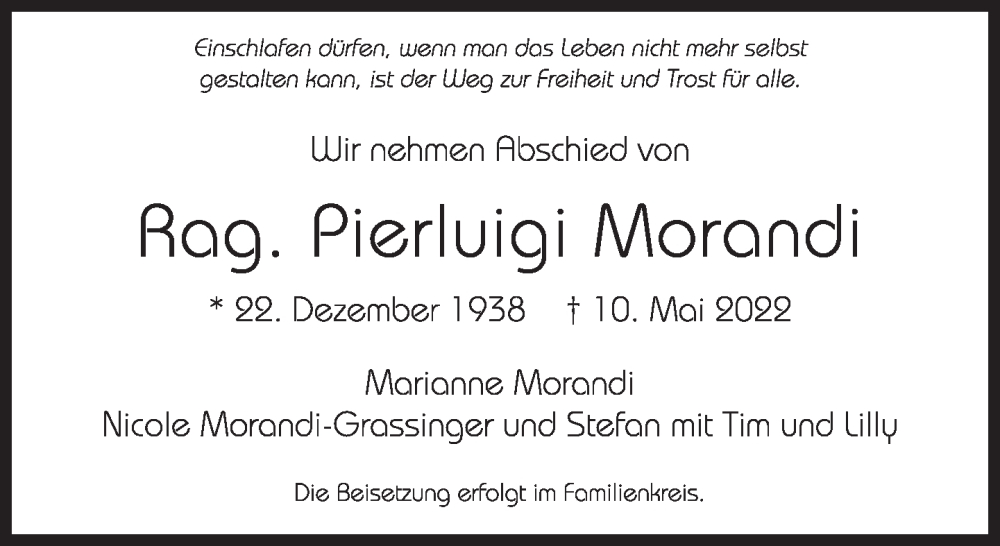  Traueranzeige für Pierluigi Morandi vom 14.05.2022 aus Süddeutsche Zeitung