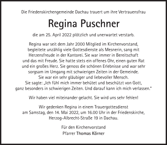 Traueranzeige von Regina Puschner von Süddeutsche Zeitung