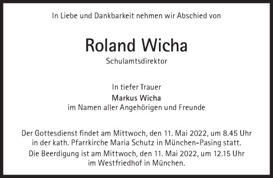 Traueranzeige von Roland Wicha von Süddeutsche Zeitung