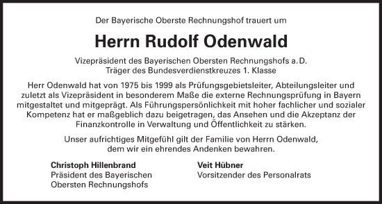Traueranzeige von Rudolf Odenwald von Süddeutsche Zeitung