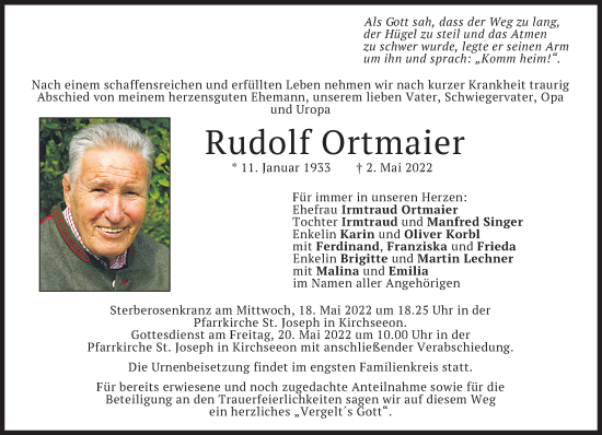 Traueranzeige von Rudolf Ortmaier von Süddeutsche Zeitung