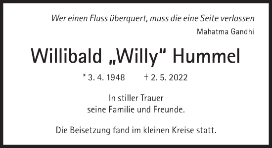 Traueranzeige von Willibald Hummel von Süddeutsche Zeitung