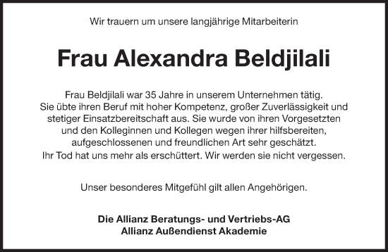 Traueranzeige von Alexandra Beldjilali von Süddeutsche Zeitung