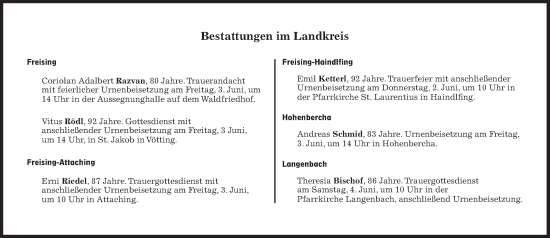 Traueranzeige von Bestattungen vom 02.06.2022 von Süddeutsche Zeitung