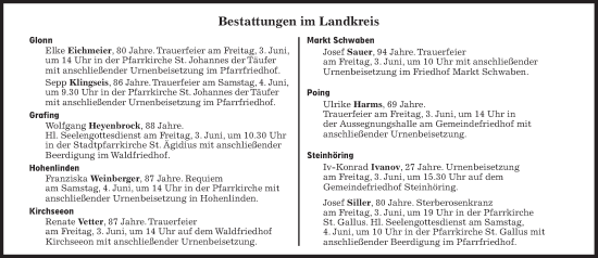 Traueranzeige von Bestattungen vom 03.06.2022 von Süddeutsche Zeitung