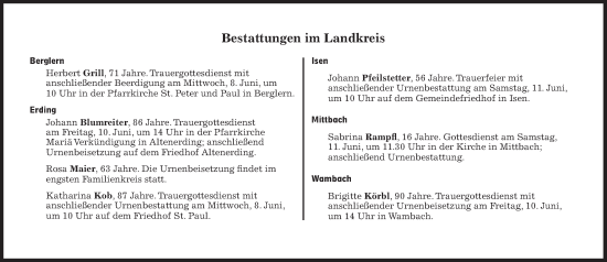 Traueranzeige von Bestattungen vom 08.06.2022 von Süddeutsche Zeitung