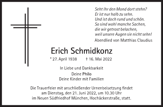 Traueranzeige von Erich Schmidkonz von Süddeutsche Zeitung