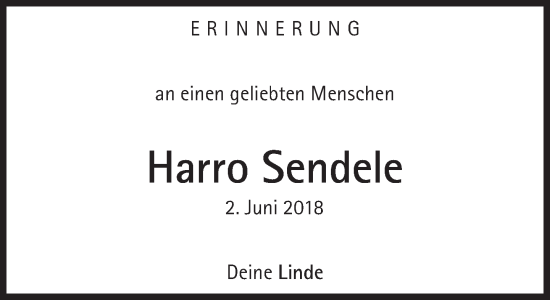 Traueranzeige von Harro Sendele von Süddeutsche Zeitung