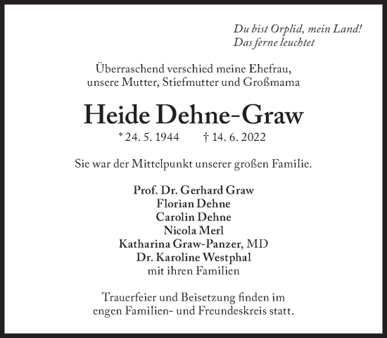Traueranzeige von Heide Dehne-Graw von Süddeutsche Zeitung