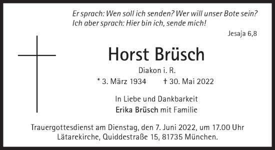 Traueranzeige von Horst Brüsch von Süddeutsche Zeitung