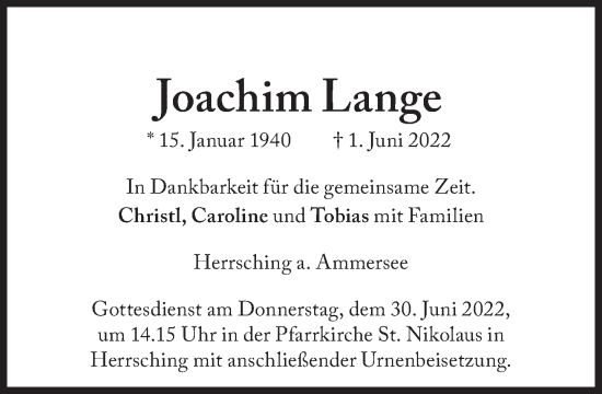 Traueranzeige von Joachim Lange von Süddeutsche Zeitung