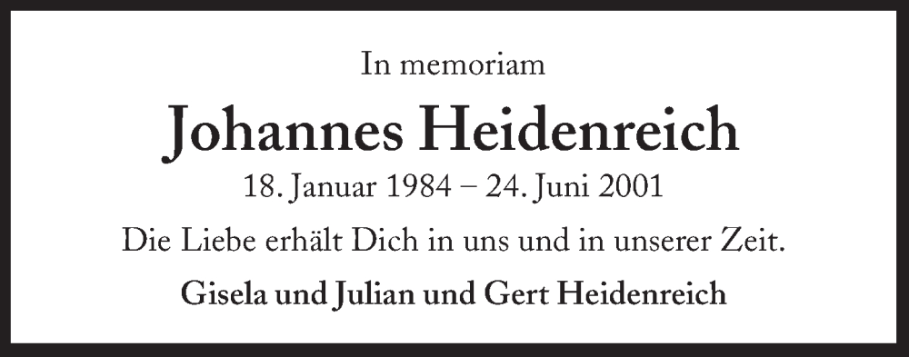  Traueranzeige für Johannes Heidenreich vom 25.06.2022 aus Süddeutsche Zeitung