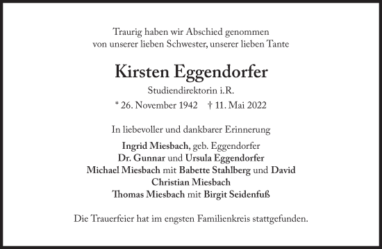 Traueranzeige von Kirsten Eggendorfer von Süddeutsche Zeitung