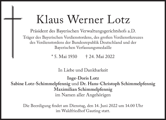 Traueranzeige von Klaus Werner Lotz von Süddeutsche Zeitung