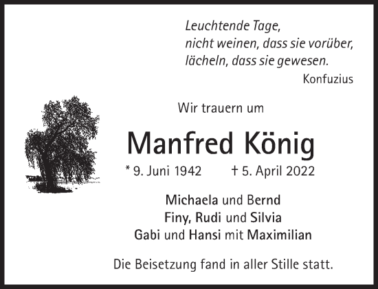 Traueranzeige von Manfred König von Süddeutsche Zeitung