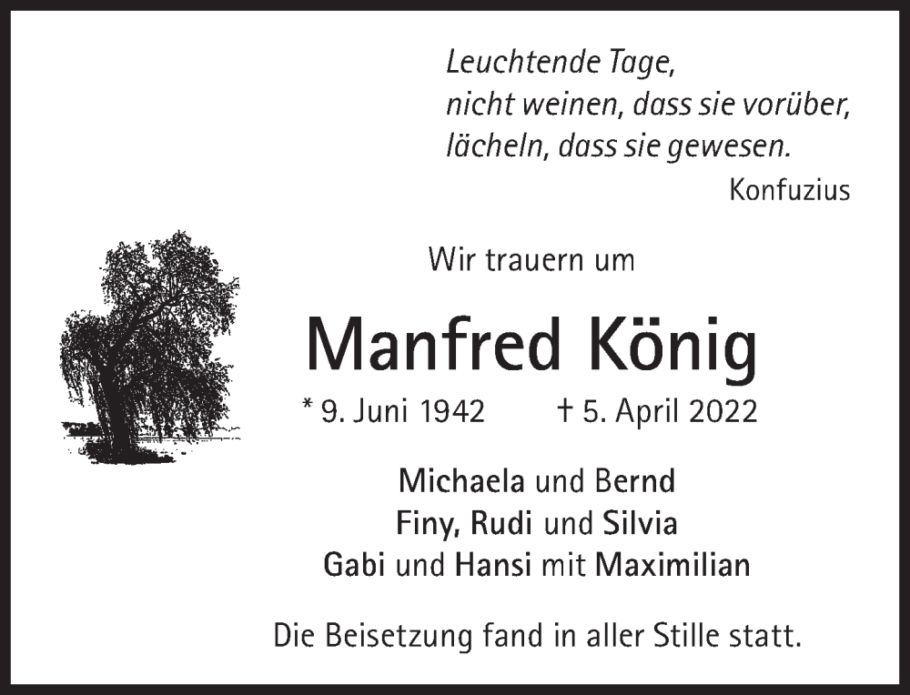  Traueranzeige für Manfred König vom 11.06.2022 aus Süddeutsche Zeitung