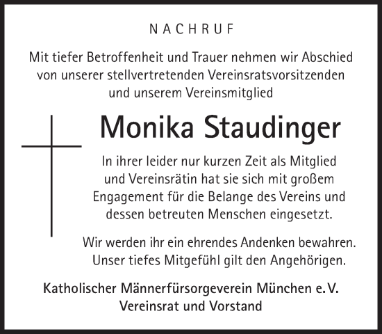 Traueranzeige von Monika Staudinger von Süddeutsche Zeitung